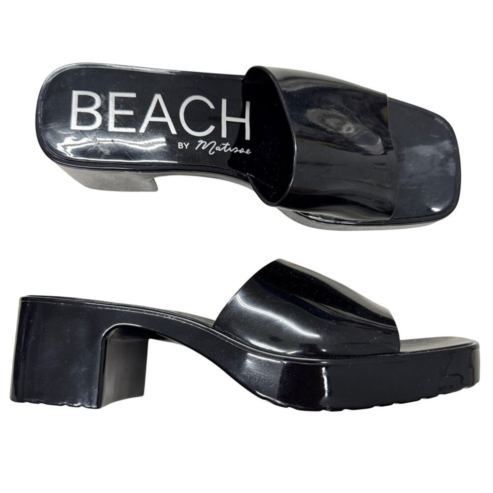 Matisse Beach Black Rubber Slides Chunky Heel Womens 9 Sandal Casual Beachy Shoe